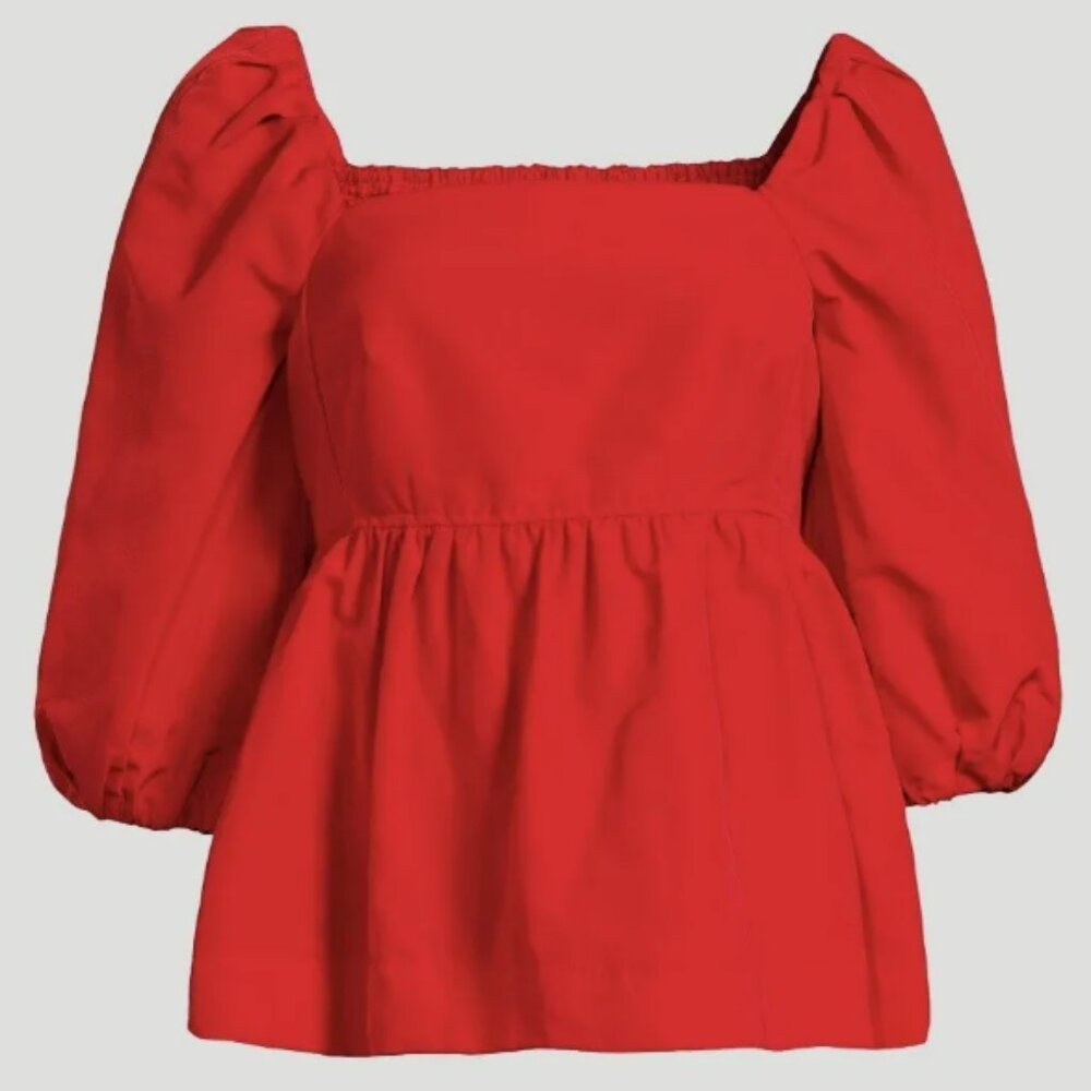 Free Assembly Women’s Large Square Neck Peplum Top Red New NWT